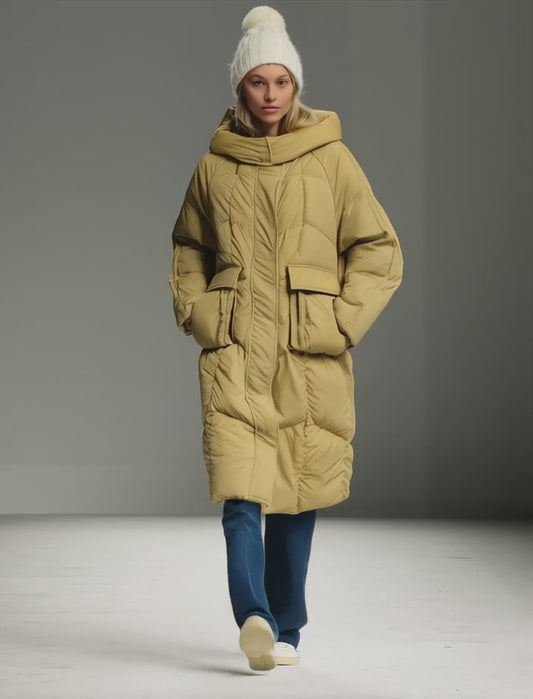 Pocket Bead Ultra-Long Down Jacket