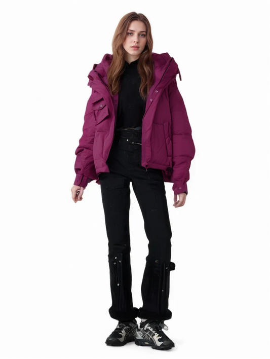 Stylish short down jacket with diagonal pockets